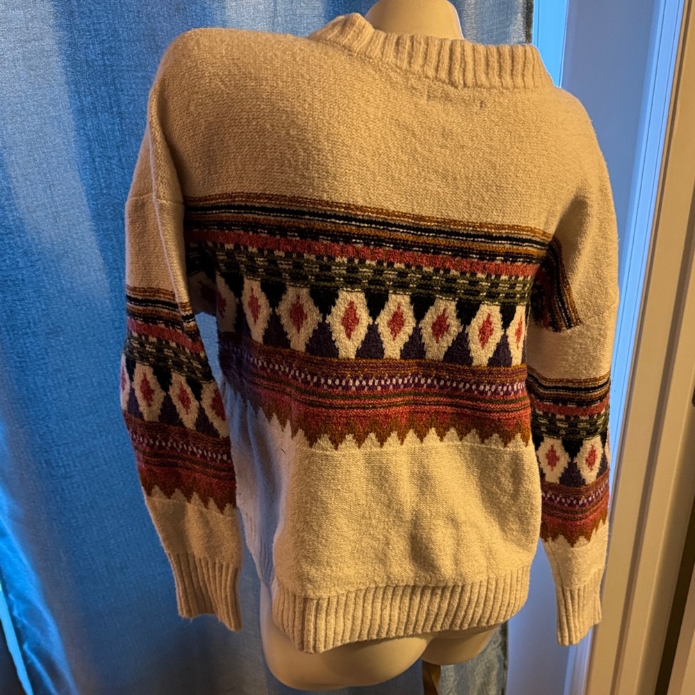 American Eagle Outfitters Cream and Multicolor Crew Neck Sweater - Picture 3 of 9